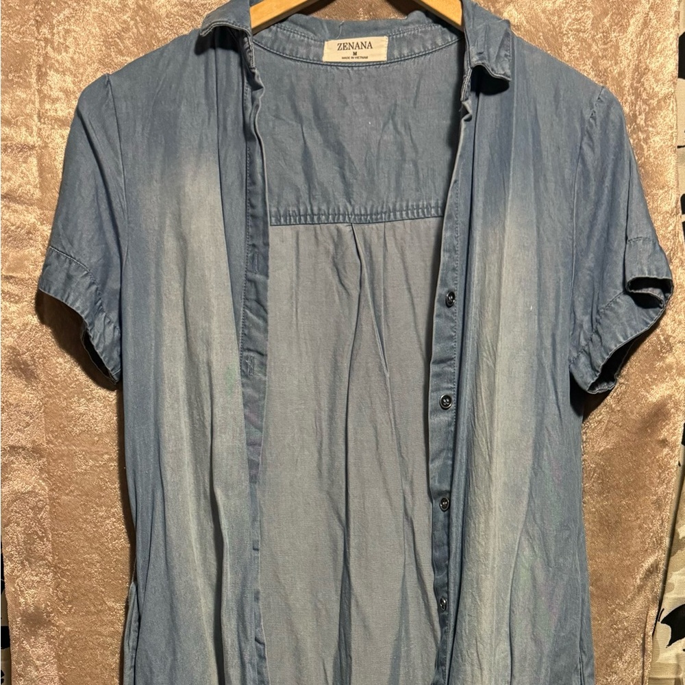 Stone washed denim material dress!